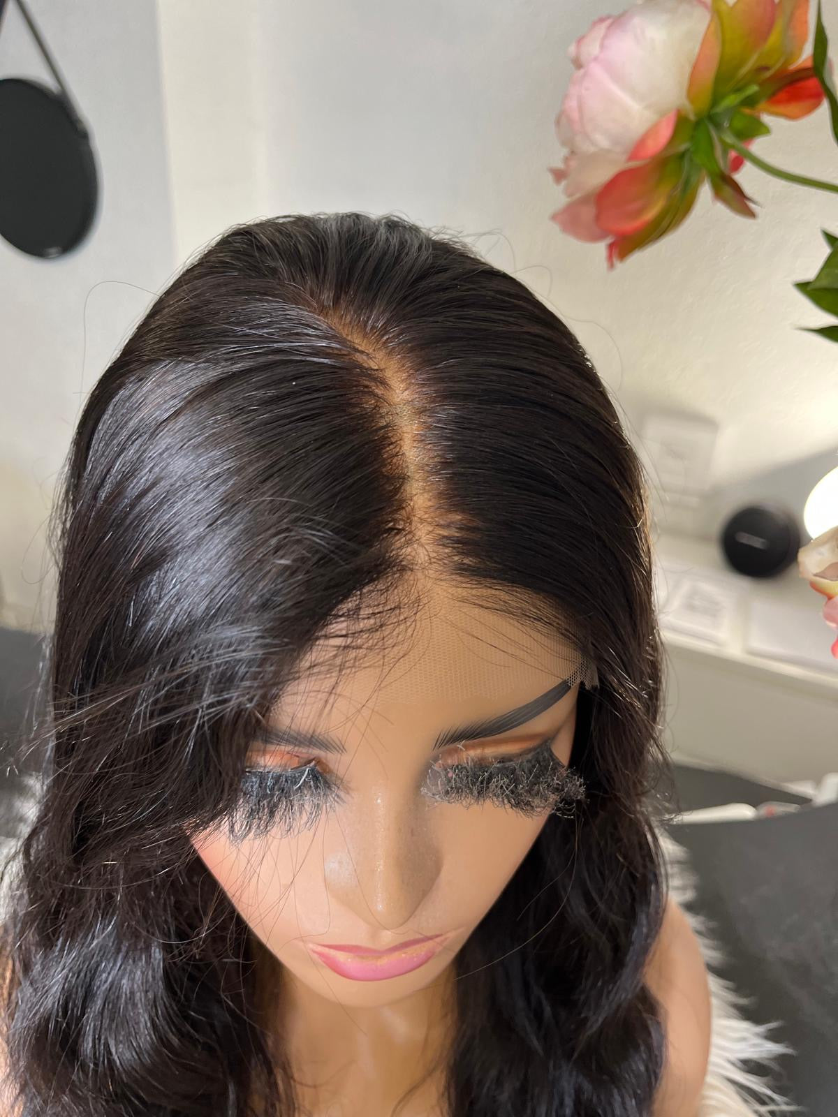 Sylvie - illusion integral + lace top / 20 inch / 150 % Volume / Mongolian hair / small/ straight natural wavy