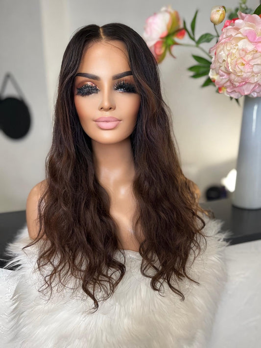 Clementine - illusion integral + lace top  / 20 inch / 150 % Volume / mongolian hair /small/ wavy