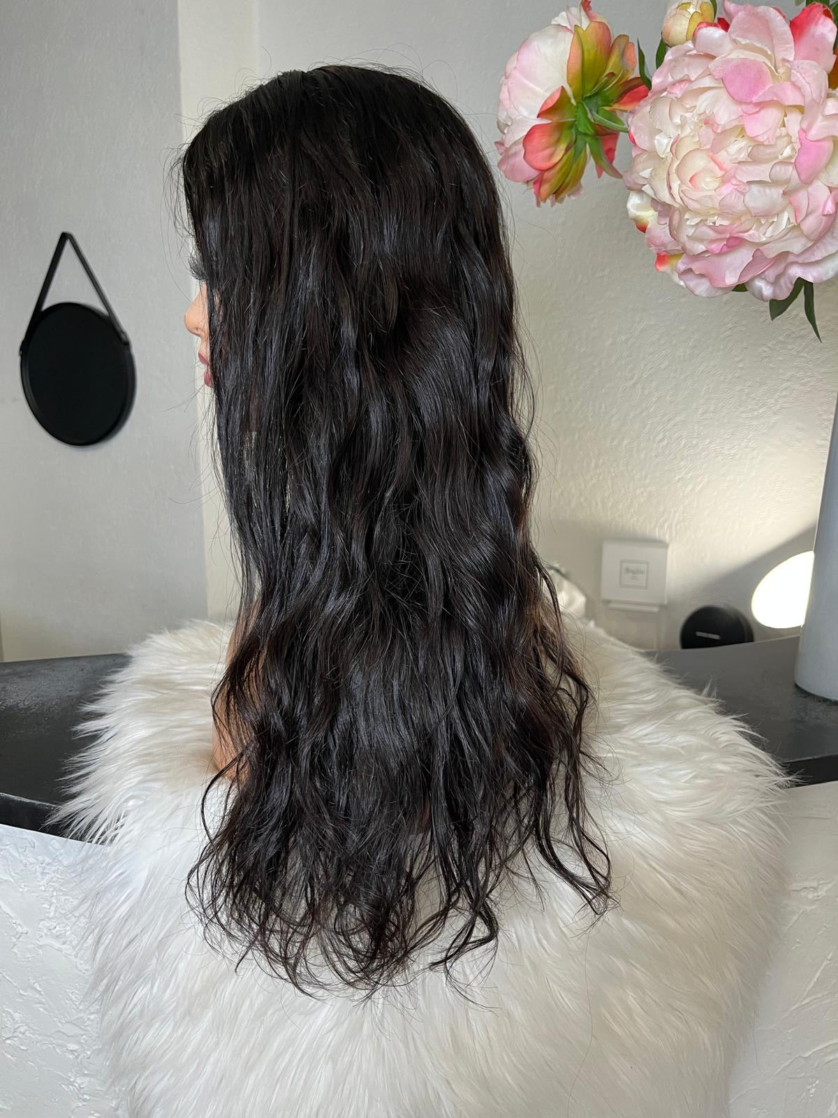 Maria - illusion integral + lace top  / 22 inch / 180 % Volume / Mongolian hair  / small/ straight natural wavy