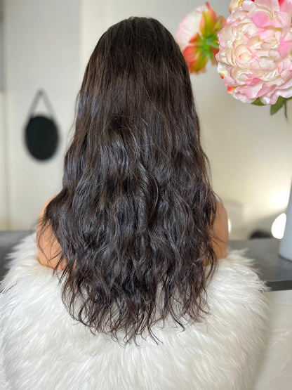 Sylvie - illusion integral + lace top  / 20 inch / 150 % Volume / Mongolian hair  / small/ straight natural wavy