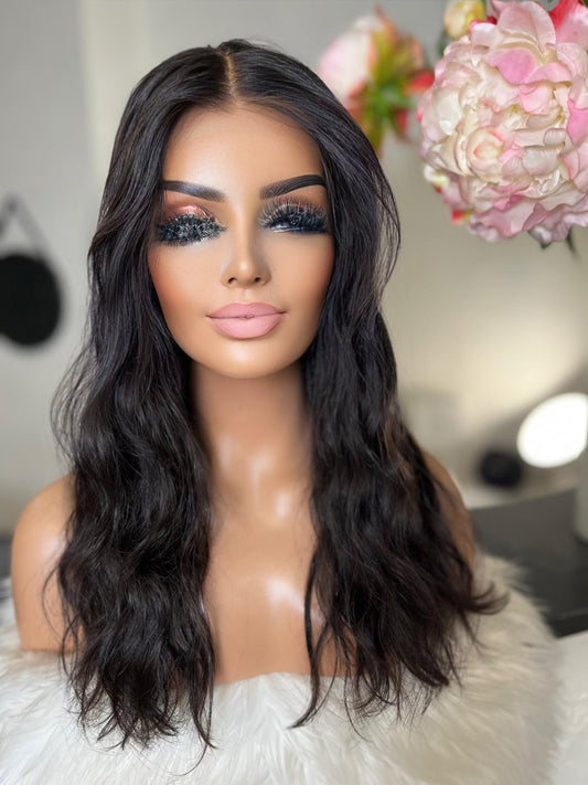 Sylvie - illusion integral + lace top  / 20 inch / 150 % Volume / Mongolian hair  / small/ straight natural wavy